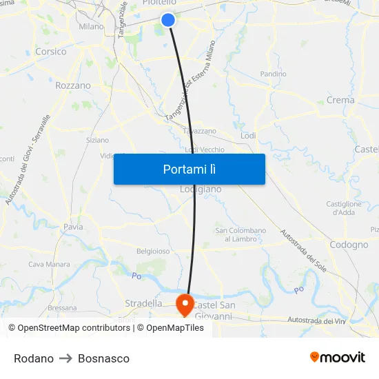 Rodano to Bosnasco map