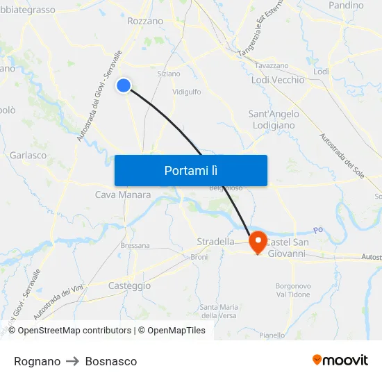 Rognano to Bosnasco map