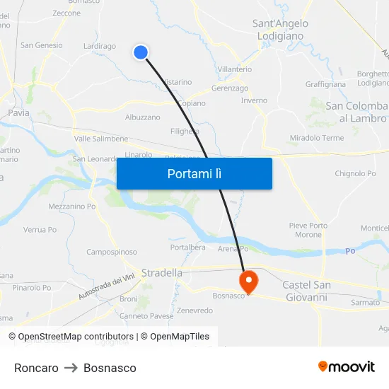 Roncaro to Bosnasco map