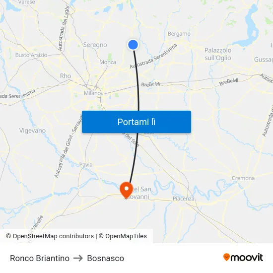 Ronco Briantino to Bosnasco map