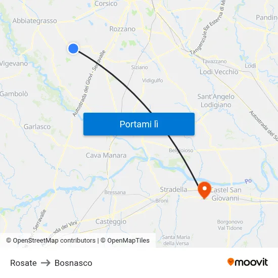 Rosate to Bosnasco map