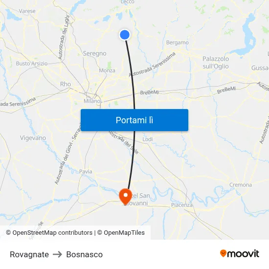 Rovagnate to Bosnasco map