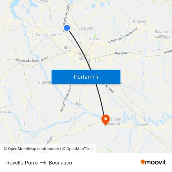 Rovello Porro to Bosnasco map
