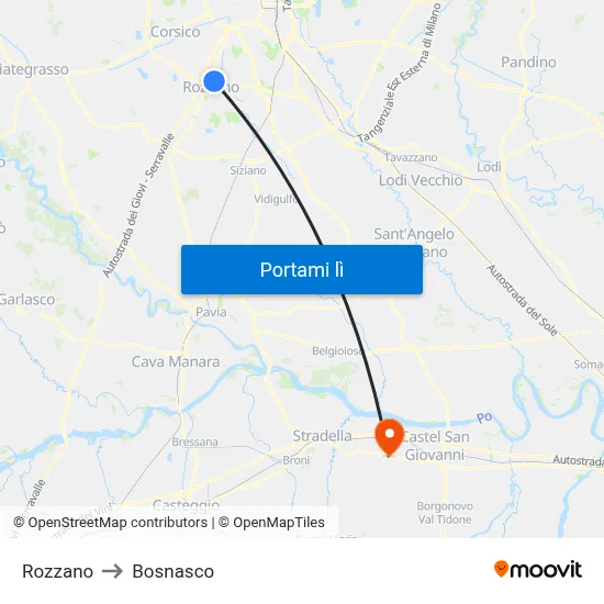 Rozzano to Bosnasco map