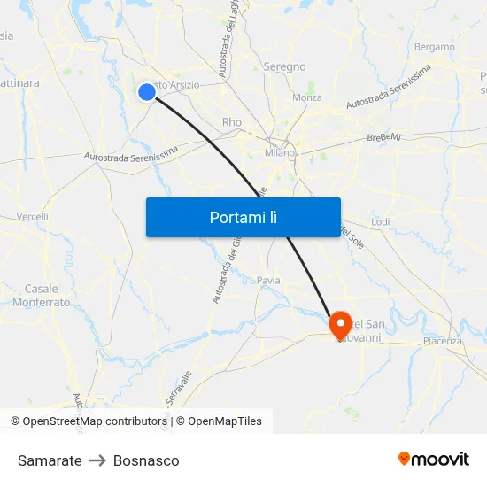 Samarate to Bosnasco map