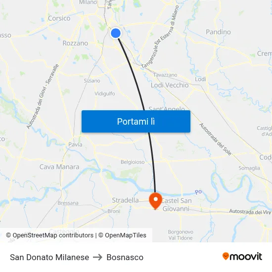 San Donato Milanese to Bosnasco map