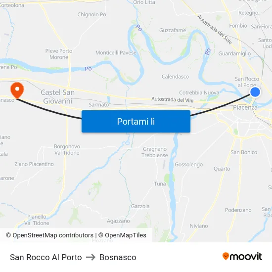 San Rocco Al Porto to Bosnasco map