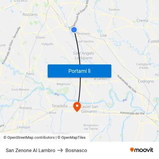 San Zenone Al Lambro to Bosnasco map