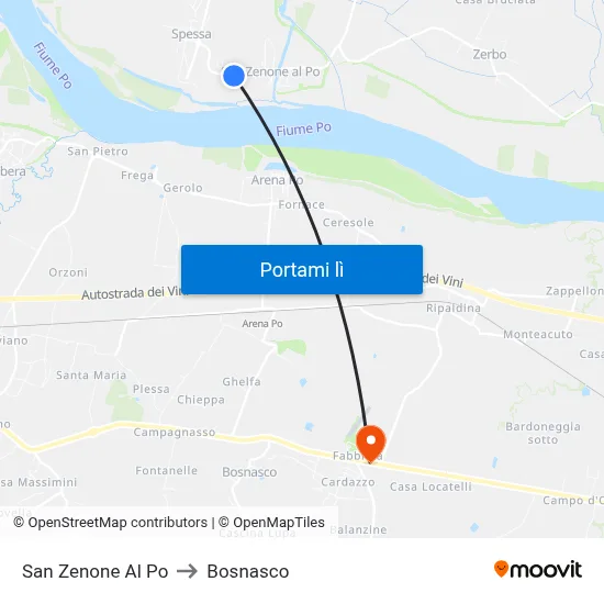San Zenone Al Po to Bosnasco map