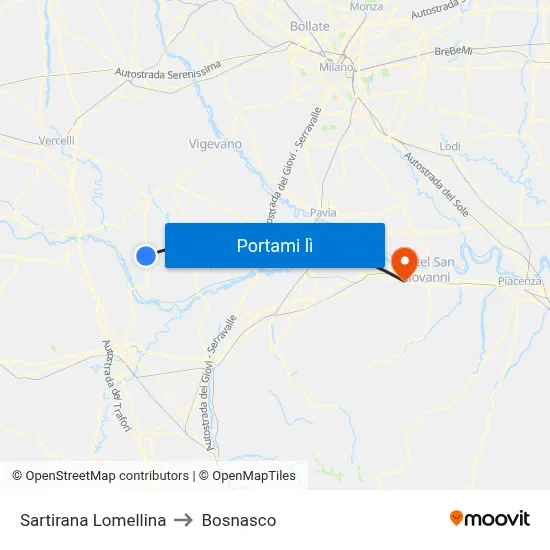 Sartirana Lomellina to Bosnasco map