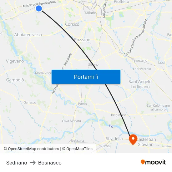 Sedriano to Bosnasco map