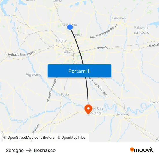 Seregno to Bosnasco map