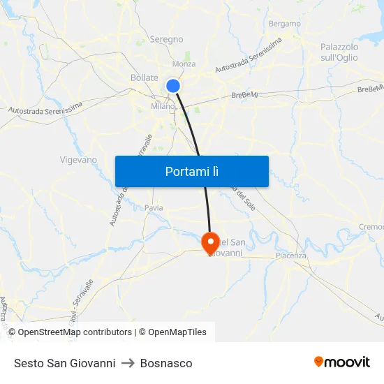 Sesto San Giovanni to Bosnasco map