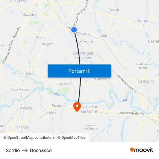 Sordio to Bosnasco map