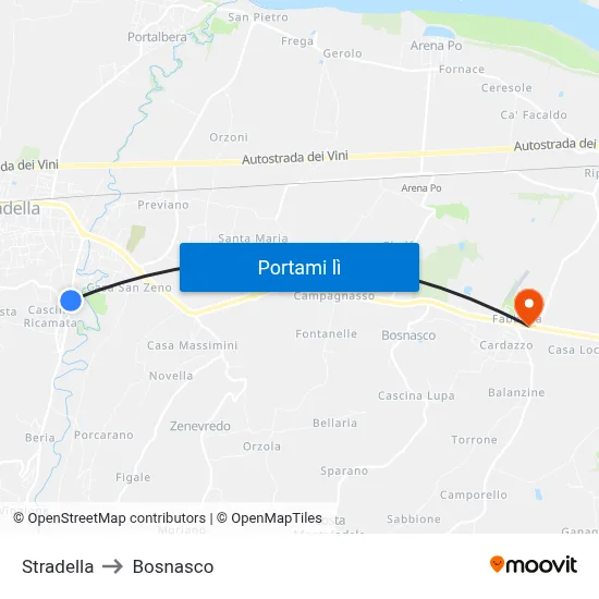 Stradella to Bosnasco map