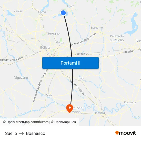 Suello to Bosnasco map