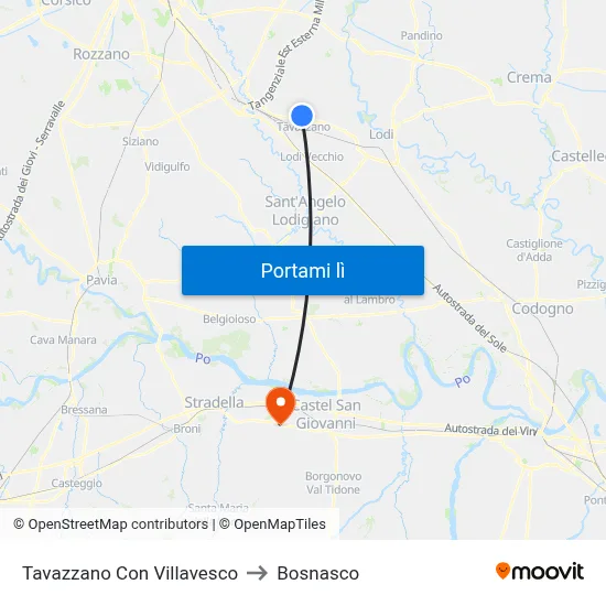 Tavazzano Con Villavesco to Bosnasco map