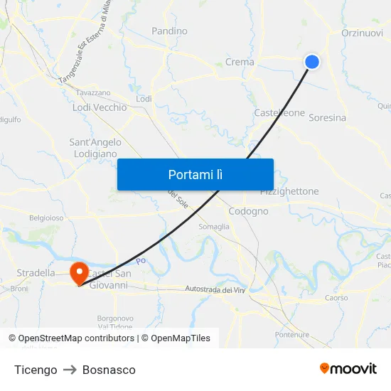 Ticengo to Bosnasco map