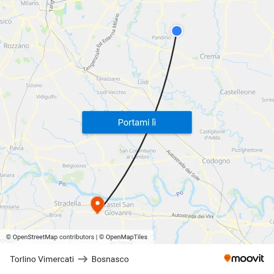 Torlino Vimercati to Bosnasco map