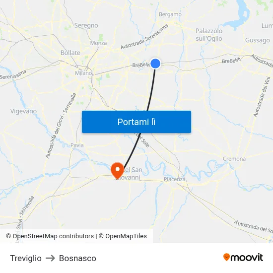 Treviglio to Bosnasco map