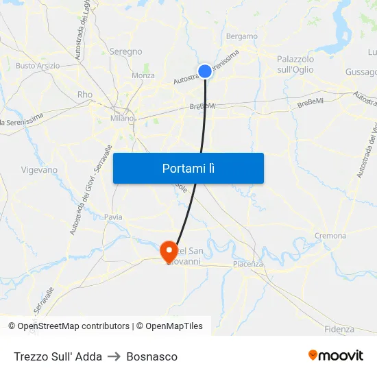 Trezzo Sull' Adda to Bosnasco map