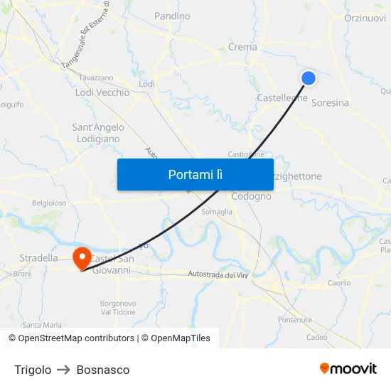 Trigolo to Bosnasco map