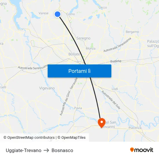 Uggiate-Trevano to Bosnasco map