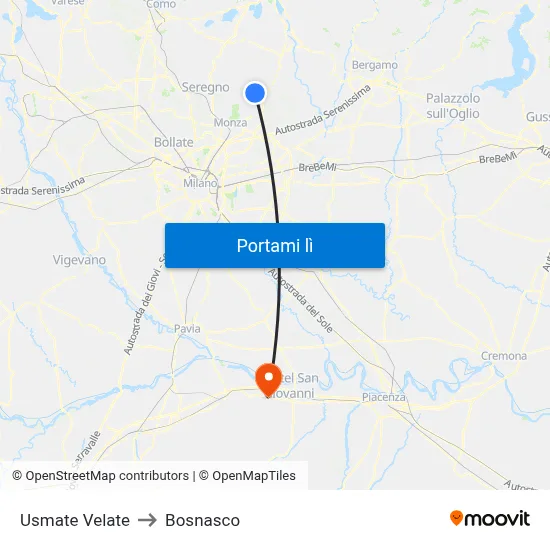 Usmate Velate to Bosnasco map