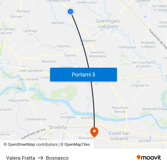 Valera Fratta to Bosnasco map