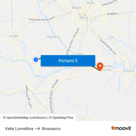 Valle Lomellina to Bosnasco map