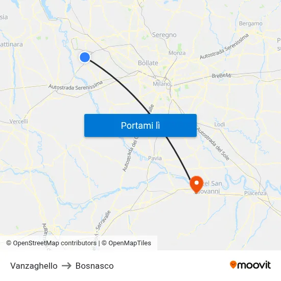 Vanzaghello to Bosnasco map