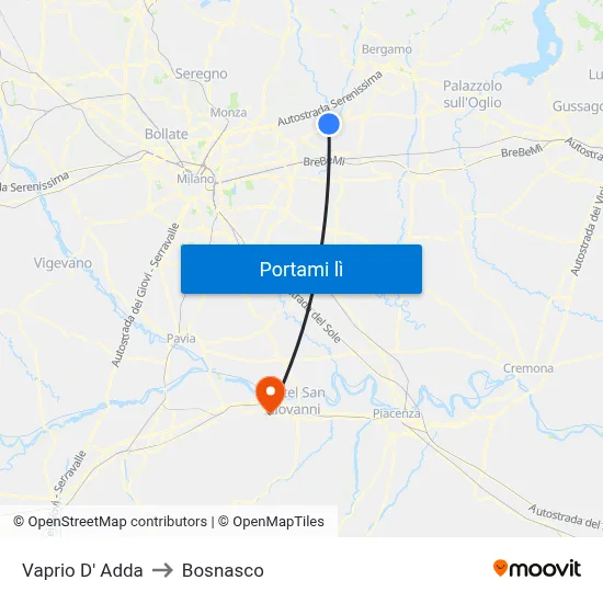 Vaprio D' Adda to Bosnasco map