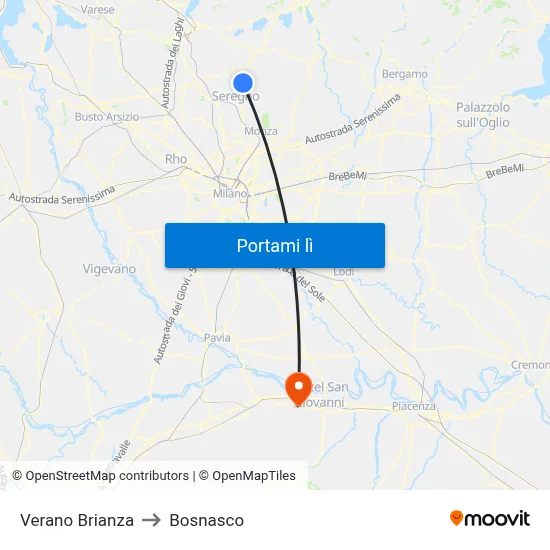Verano Brianza to Bosnasco map