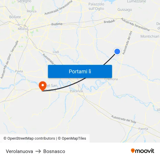 Verolanuova to Bosnasco map