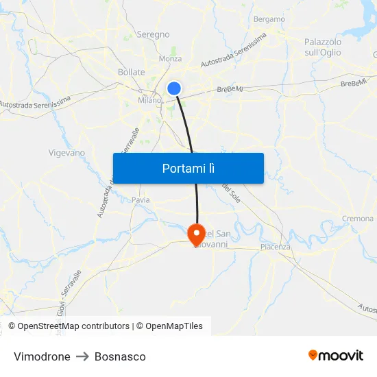 Vimodrone to Bosnasco map