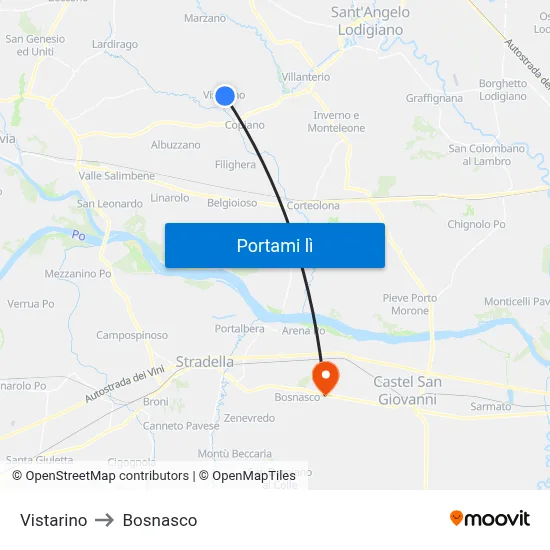 Vistarino to Bosnasco map