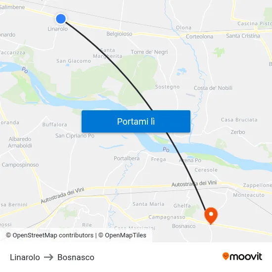 Linarolo to Bosnasco map
