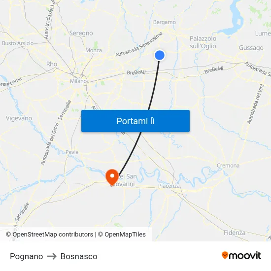 Pognano to Bosnasco map
