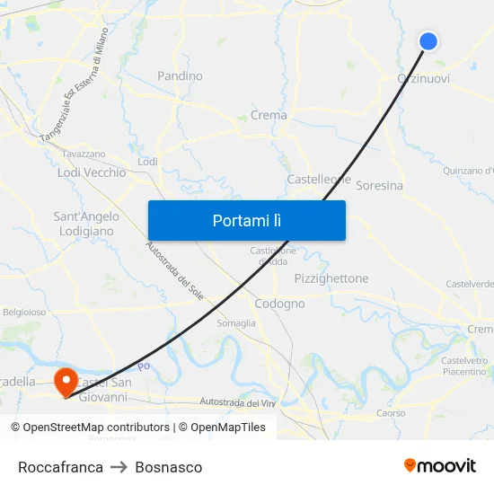 Roccafranca to Bosnasco map