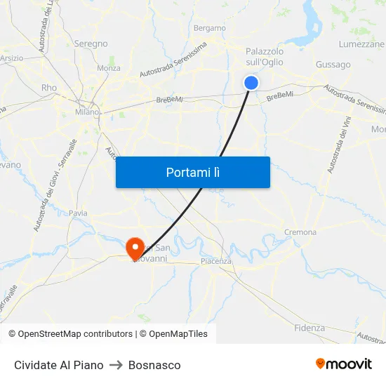 Cividate Al Piano to Bosnasco map