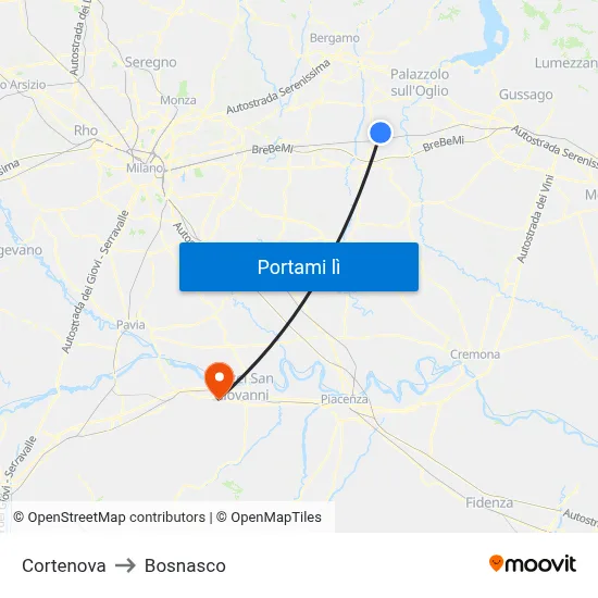 Cortenova to Bosnasco map