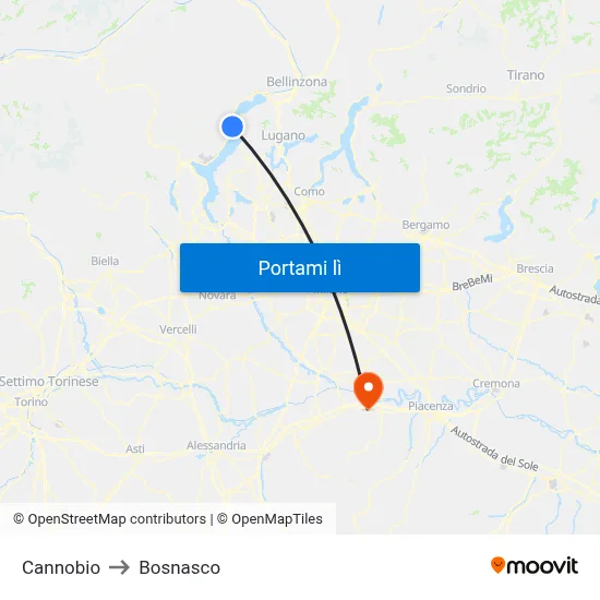 Cannobio to Bosnasco map