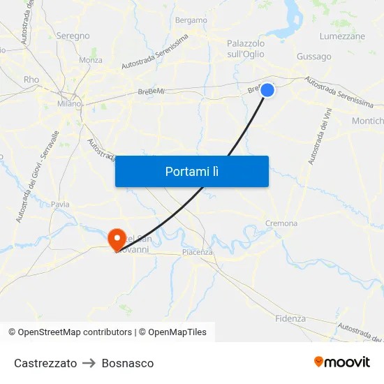 Castrezzato to Bosnasco map