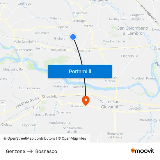 Genzone to Bosnasco map