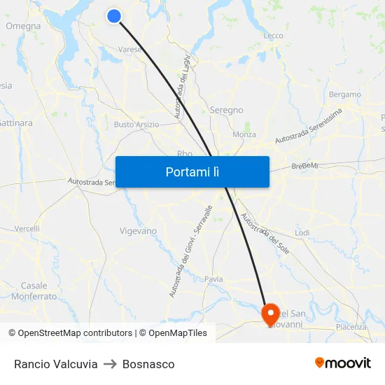 Rancio Valcuvia to Bosnasco map