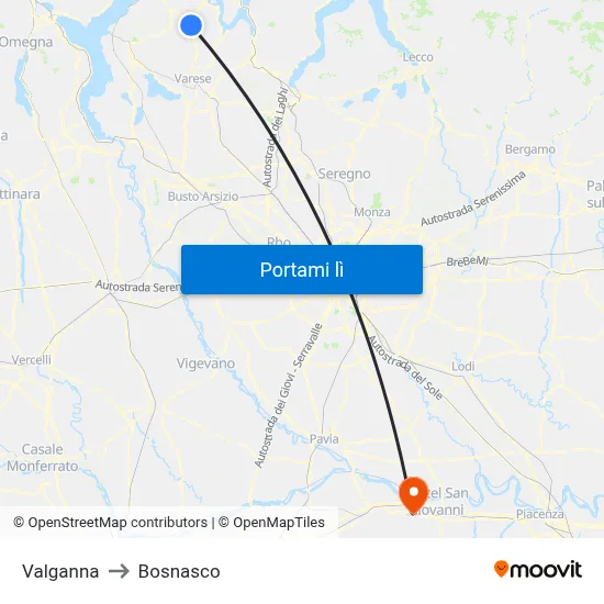 Valganna to Bosnasco map