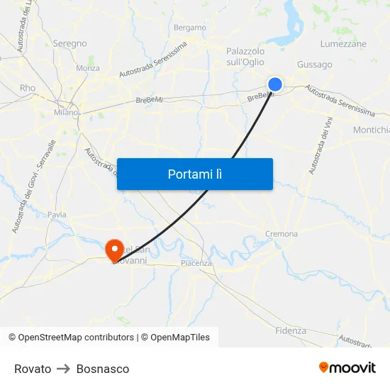 Rovato to Bosnasco map