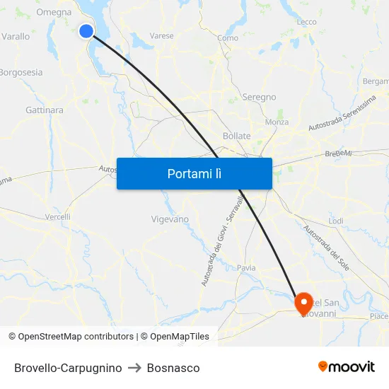Brovello-Carpugnino to Bosnasco map