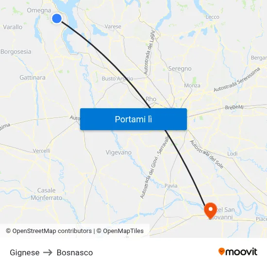 Gignese to Bosnasco map