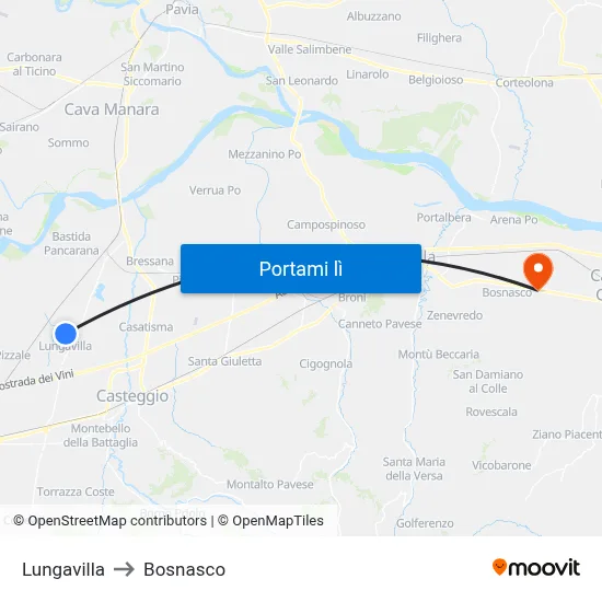 Lungavilla to Bosnasco map